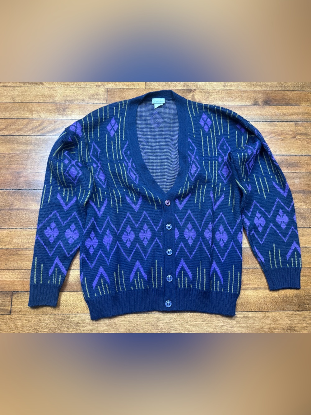 Vintage 3 Suisses Le Chouchou Acrylic Purple & Navy Geometric Made in France